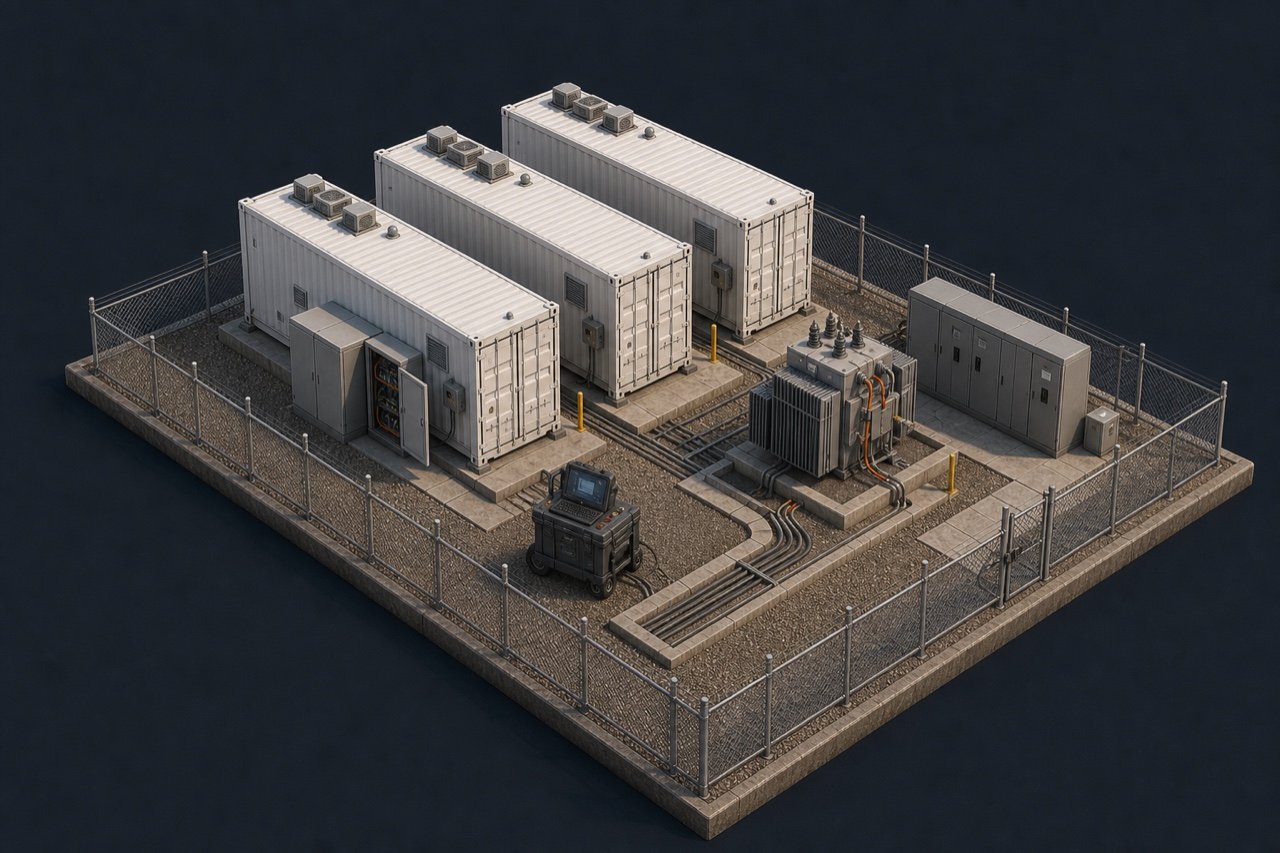 Rendered containerized battery-storage installation