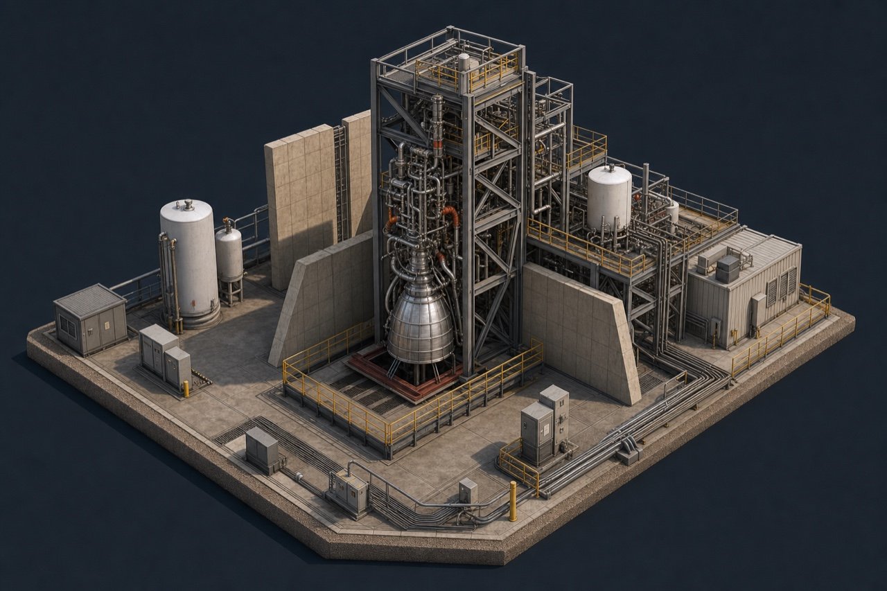 Rendered conventional rocket-engine static test stand